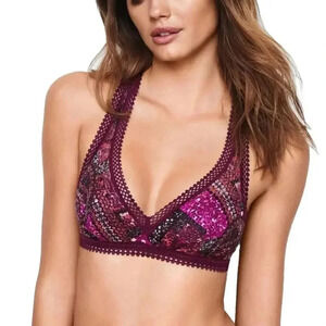 - BLUE MULTICOLOR VICTORIA SECRET LACE RACERBACK WIRELESS BRA SIZE SMALL